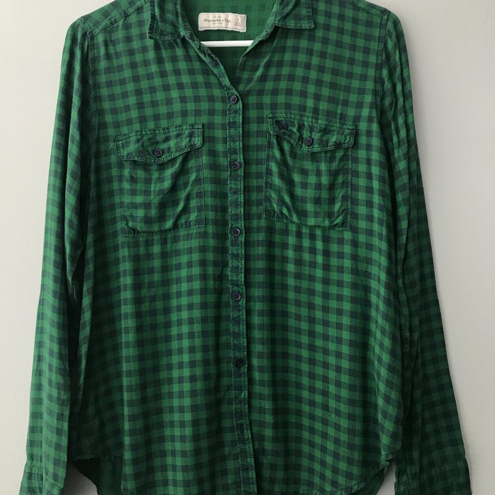 Abercrombie &Fitch Green & Black Checkered Flannel